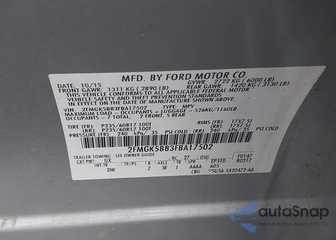 2015 Ford Flex Se из США, поврежденный, VIN 2FMGK5B83FBA17502